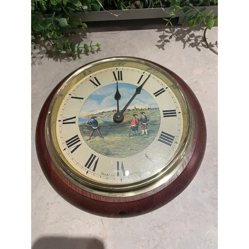 Vintage Historical Golf Themed Wall Clock Made in Britain w British Background